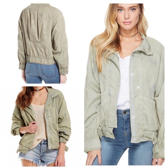Free People bomber parachute sea foam green windbreaker jacket